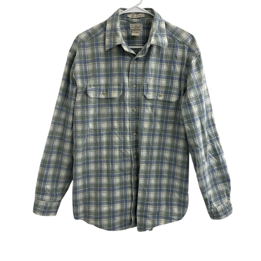 L.L. Bean Traditional Fit Men’s Long Sleeve Green and Blue Plaid Flannel Shirt